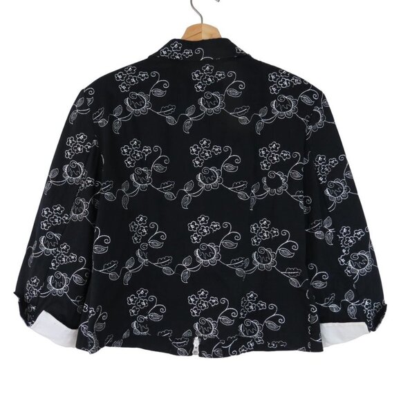 JOSEPH RIBKOFF Women's Black White Embroidered Zip Front Jacket 12 Contrast Cuff - Picture 3 of 10
